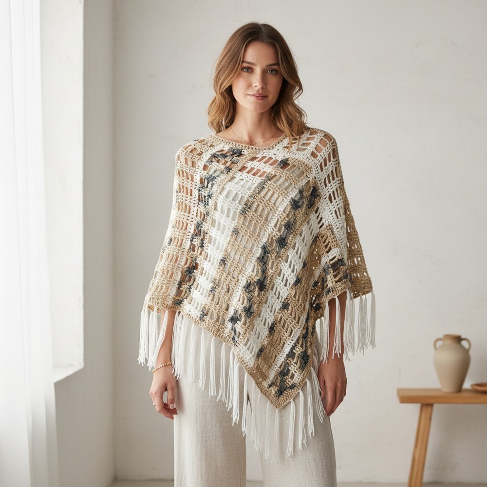 NEW Cream Beige Gray Womens Hand Crochet Sweater Boho Hippie Indie Artsy Cottage